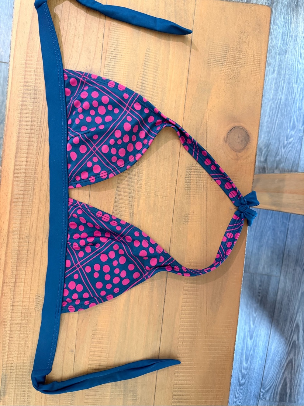 Patagonia Blue and Hot Pink Polka Dot Bikini Top